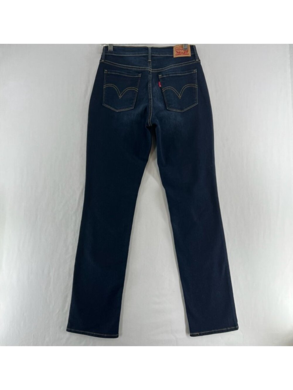 Levi’s 505 Straight Leg Jeans Womens 6 Dark Wash Stretch Denim Mid Rise Zip Blue - Picture 2 of 14